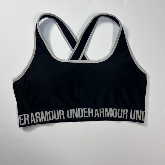 Under Armour Other - Under Armour Mid Keyhole Sports Bra Size Large Black Gray Logo Band